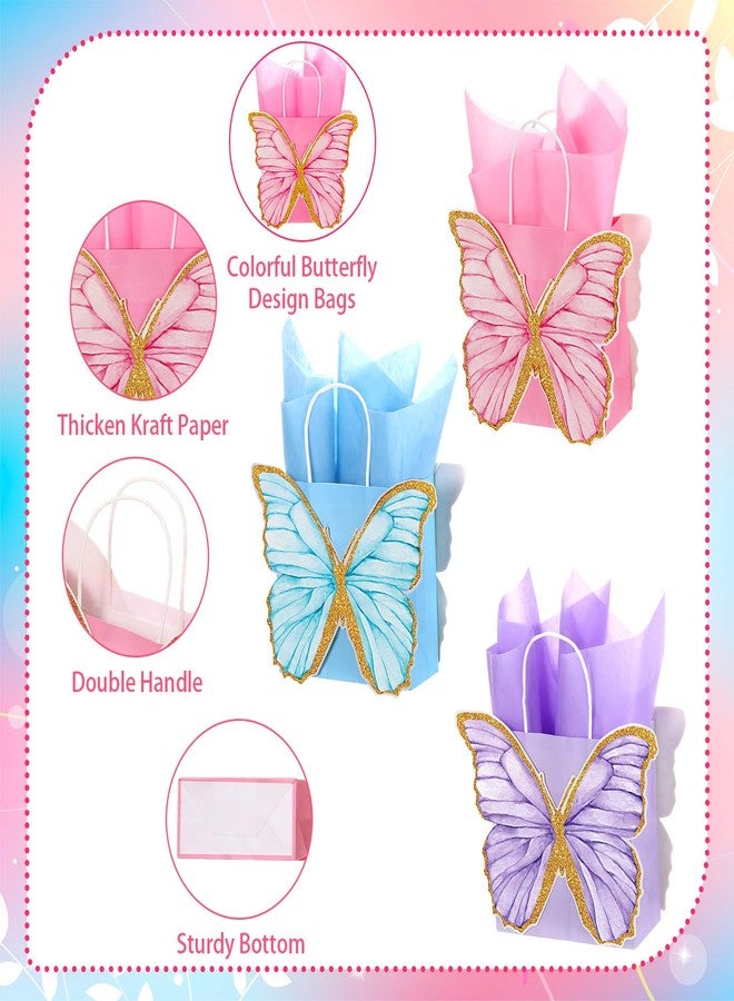 MotiMind 24 Pcs Butterfly Party Favor Bags with Tissues Paper Pink Purple Blue Butterfly Goodie Gift Paper Treat Candy Bags for Birthday Party Bridal Showers Supplies - Image 4